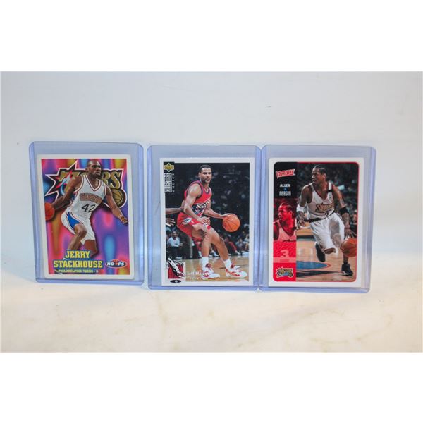 (3) 76ERS CARDS - IVERSON, STACKHOUSE,