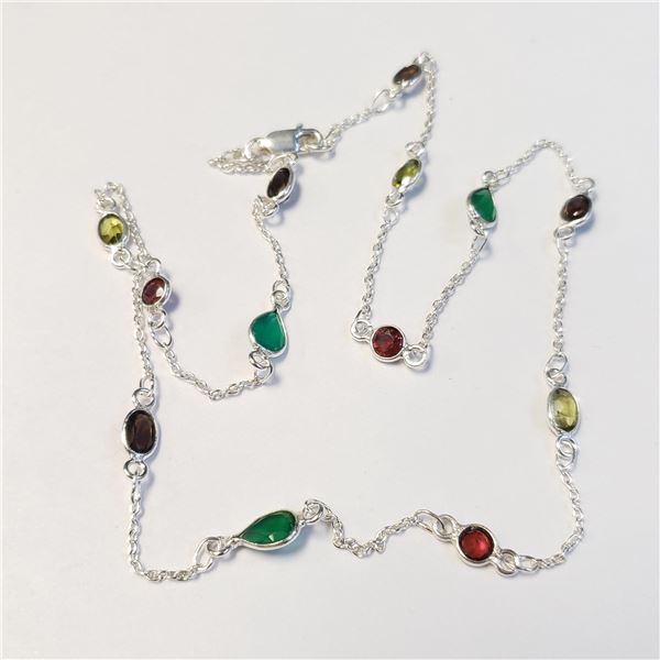 SILVER GENUINE MULTI GEMSTONE 18" (10CT) NECKLACE