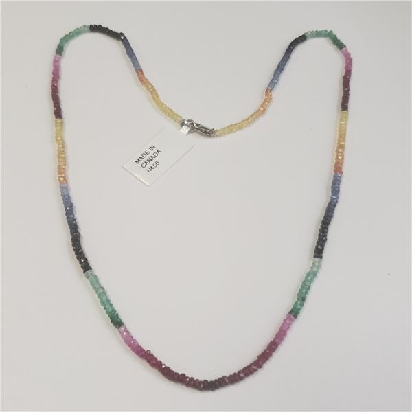 18K WHITE GOLD RUBY EMERALD AND SAPPHIRE 16"