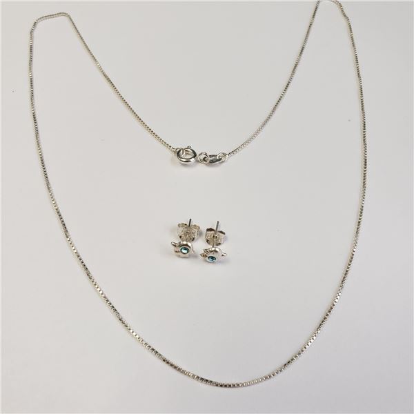 SILVER 16" CHAIN AND CZ EARRING SET