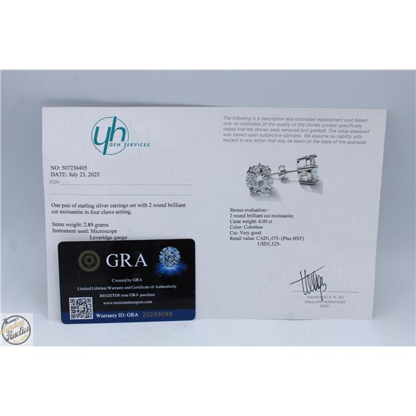 #3645-6.00 CT TW GRA CERTIFIED ROUND BRILLIANT