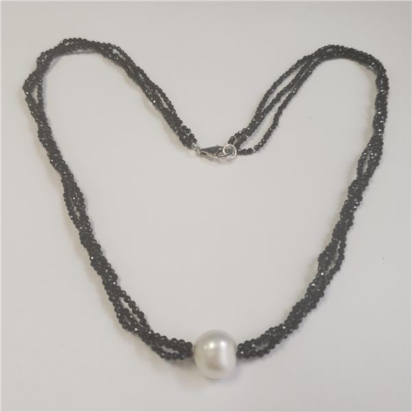 SILVER FRESH WATER PEARL BLACK SPINEL (20CT)