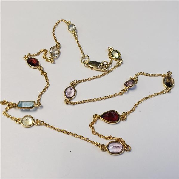 SILVER GOLD PLATED GENUINE MULTI GEMSTONE 18"