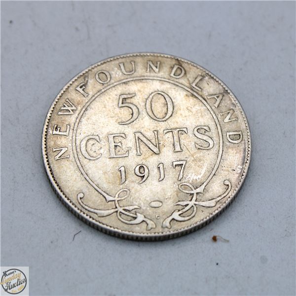 1917 SILVER NEWFOUNDLAND 50 CENT COIN 11.5GRAMS