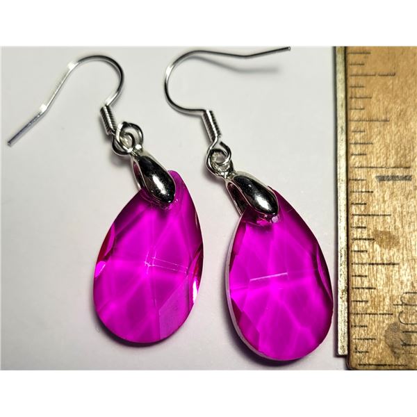 2) SET OF HOT PINK FACETTED DROP CRYSTAL