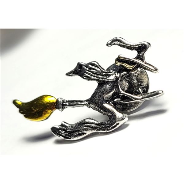 6) WITCH ON A BROOM WITH GOLD TONE