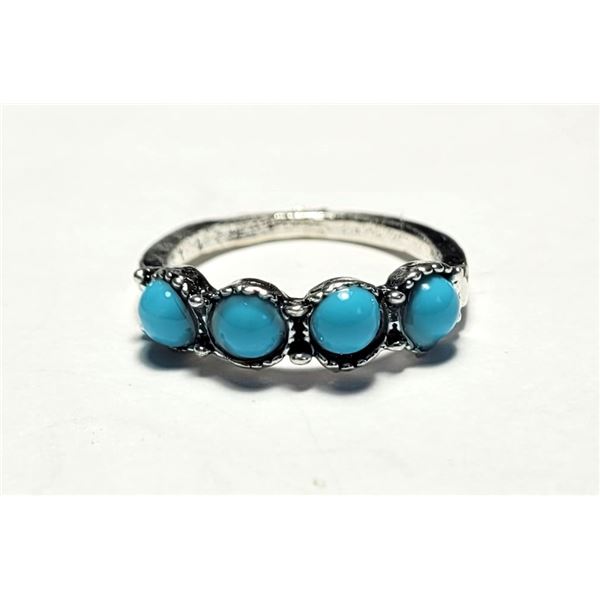 17) SILVER TONE WITH TURQUOISE SIZE 4.5