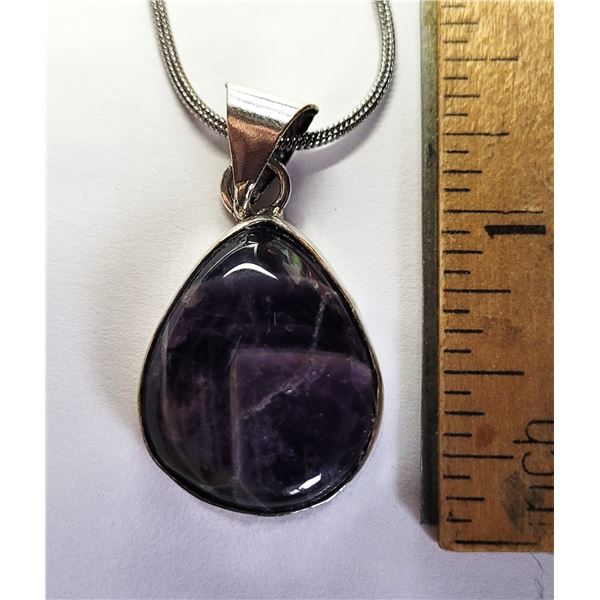 19) SILVER TONE  BEZEL SET NATURAL PEAR