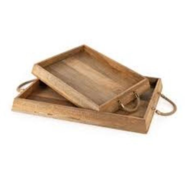 NEW CAYDENCE RECTANGLE WOOD TRAYS SET OF 2