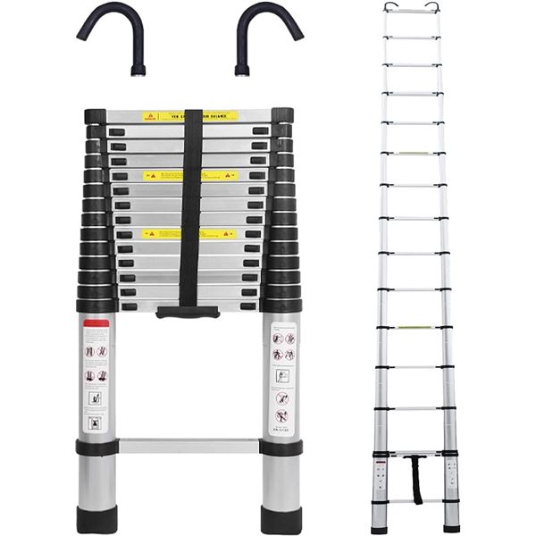 NEW TELESCOPING LADDER 20.3FT W. DETACHABLE HOOKS