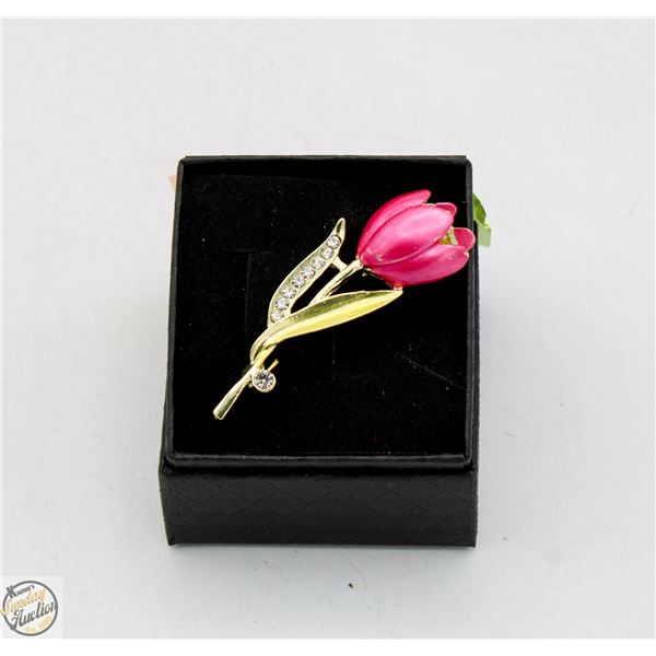 NEW PINK TULIP BROOCH WITH ENAMEL AND