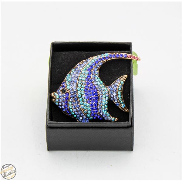 NEW ANGEL FISH BROOCH WITH TEAL, BLUE