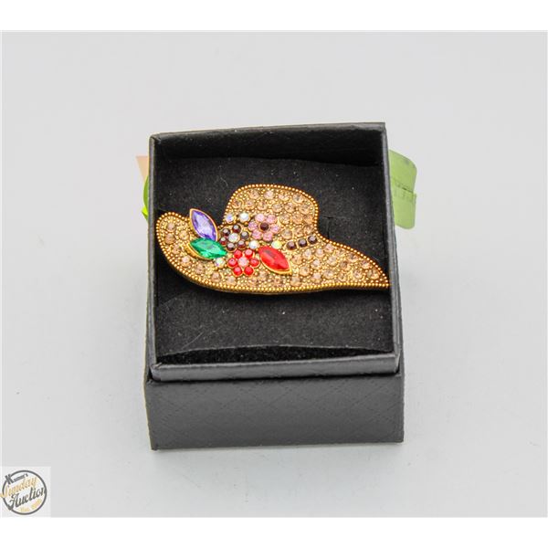 NEW COLOURFUL HAT BROOCH FILLED WITH