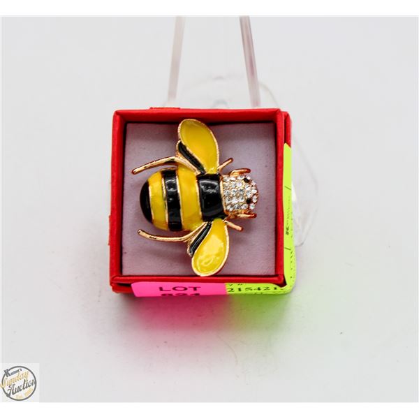 NEW BEE BROOCH, YELLOW AND BLACK ENAMEL