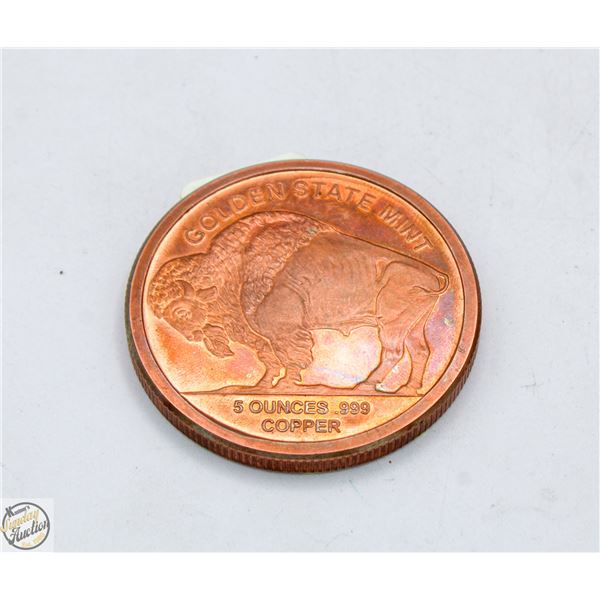 5 OUNCE .999 COPPER BULLION COIN INDIAN HEAD