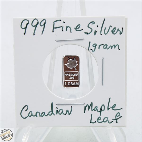 #3689-CANADIAN .999 FINE SILVER 1 GRAM BAR WITH