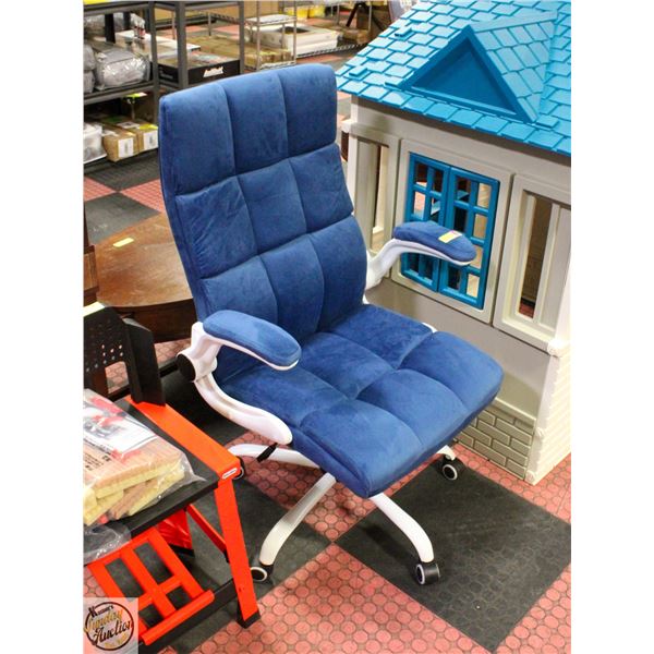 NEW BLUE VELVET AND WHITE FRAME HYDRAULIC OFFICE