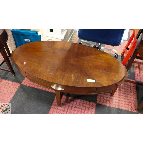 SOLID WOOD OVAL COFFEE TABLE H-18" W/DRAWER