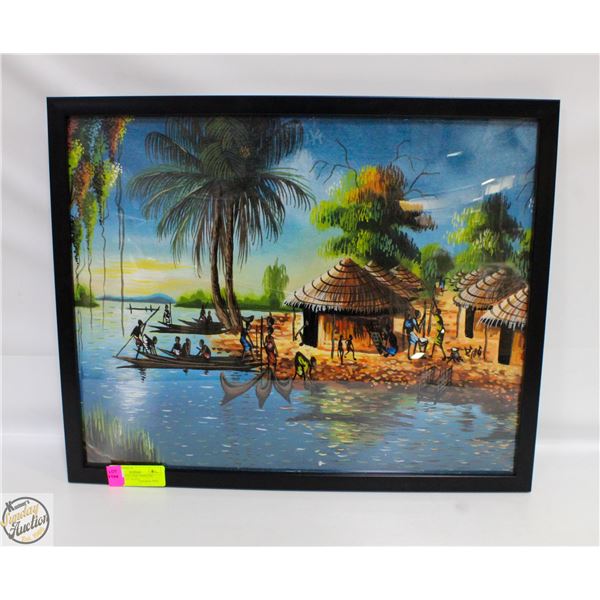 “AFRICAN VILLAGE” PRINT ON CANVAS (17” X 21”)