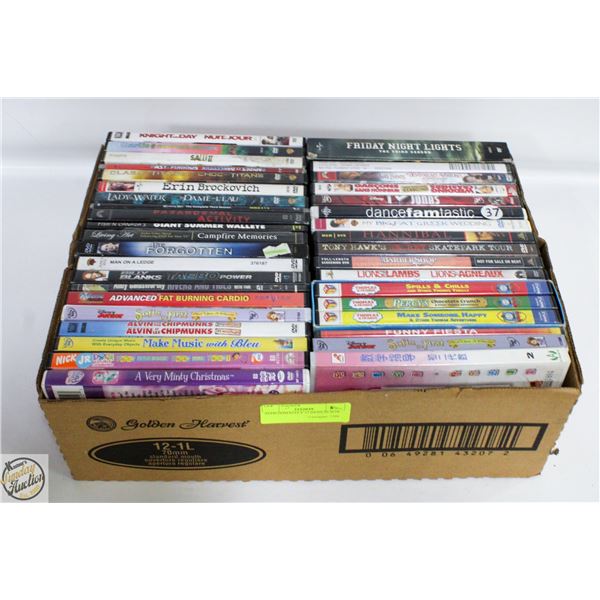 APPROXIMATELY 37 DVDS IN BOX