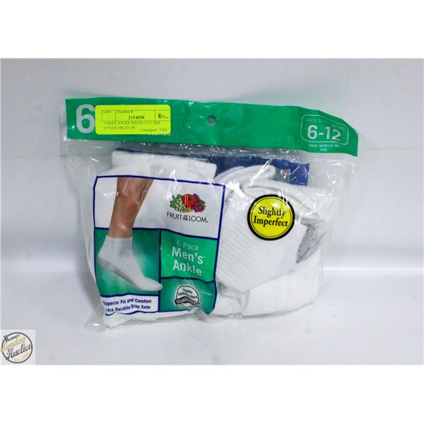 ANKLE SOCKS WHITE 6-12 SIZE 6-PACK FRUIT OF
