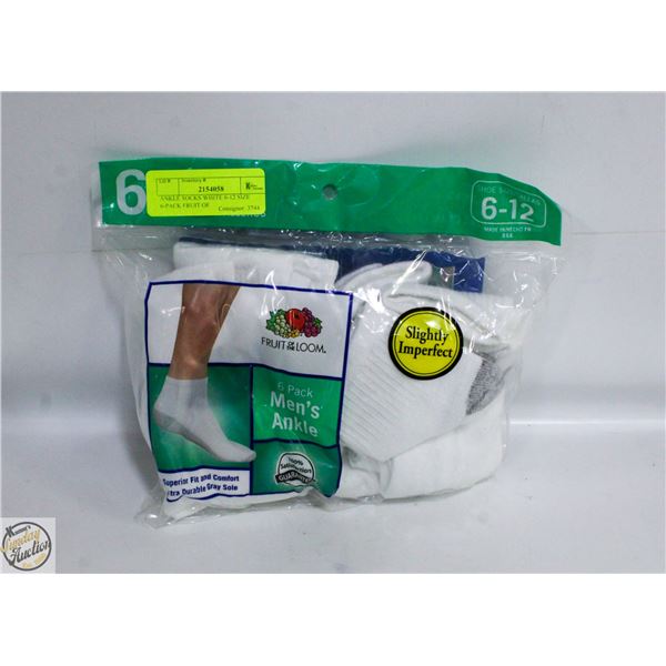 ANKLE SOCKS WHITE 6-12 SIZE 6-PACK FRUIT OF