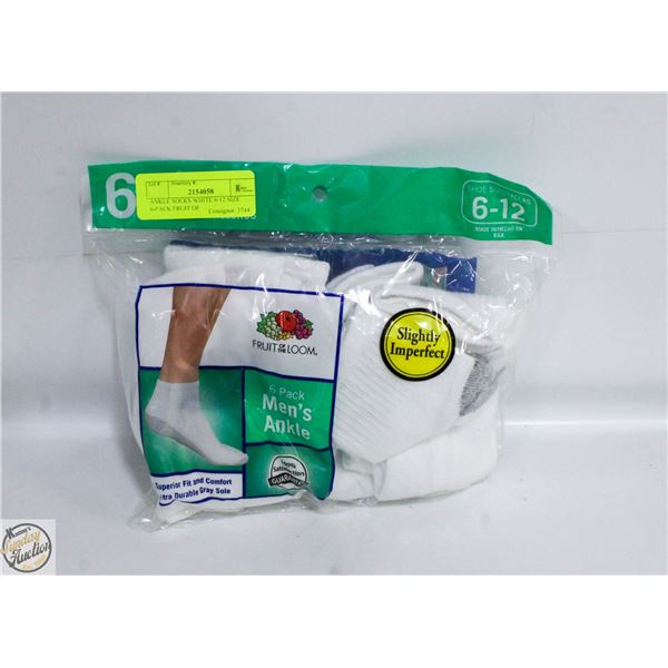 ANKLE SOCKS WHITE 6-12 SIZE 6-PACK FRUIT OF