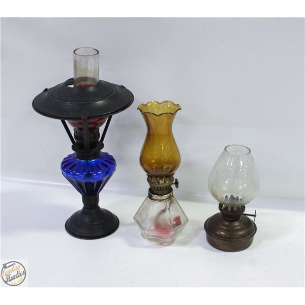3 VINTAGE OIL LAMPS