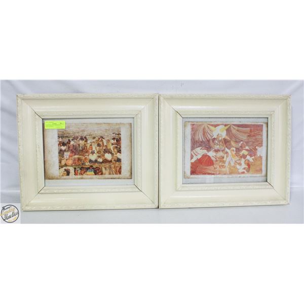 PAIR OF MAYAN LAMBSKIN ON LINEN FRAMED