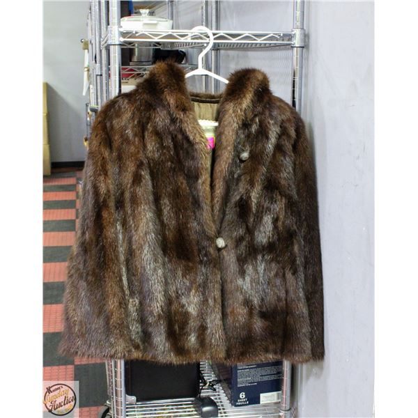 DARK BROWN FUR JACKET SIZE M