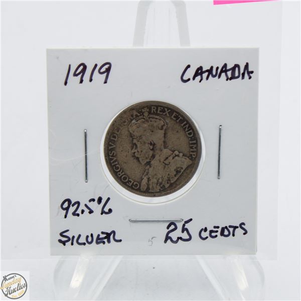 1919 92.5% SILVER 25 CENTS