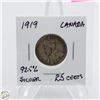 Image 1 : 1919 92.5% SILVER 25 CENTS