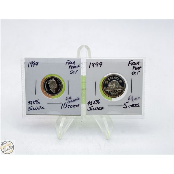 2 - 1999 5 + 10 CENTS 92.5% SILVER FROM PROOF SET