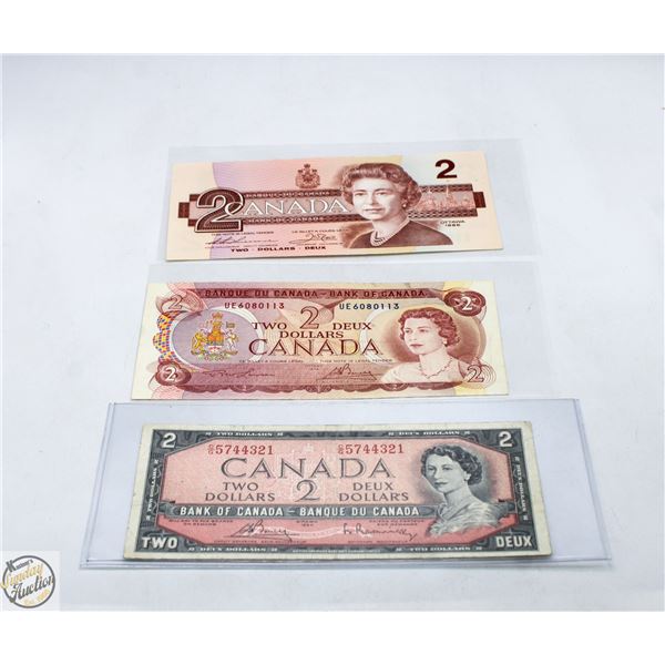 LOT OF 3 - 1954, 1974 AND 1986 2 DOLLAR BILLS