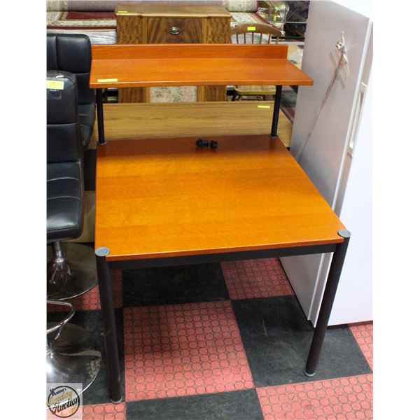 WOOD DESK WITH STAINLESS STEEL LEGS AND SHELF