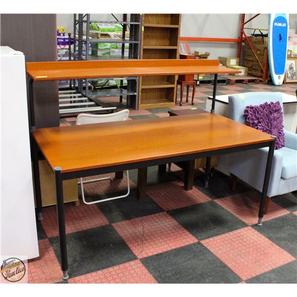 WOOD DESK WITH STAINLESS STEEL LEGS AND SHELF