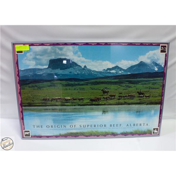 FRAMED ORIGIN OF SUPERIOR BEEF POSTER 30"X20"