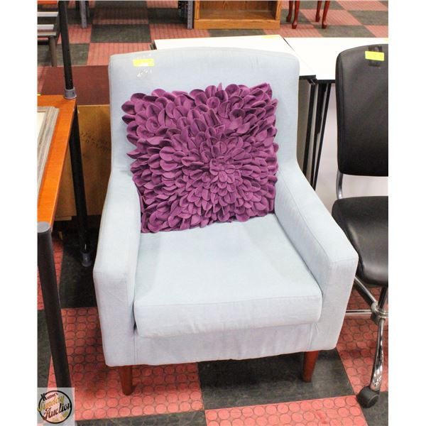 POWDER BLUE HIGH BACK CHAIR WITH PURPLE