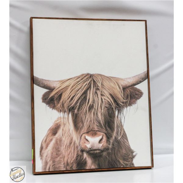 23"X30" HIGHLAND COW WOOD FRAMED CANVAS WALL ART