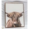 Image 1 : 23"X30" HIGHLAND COW WOOD FRAMED CANVAS WALL ART