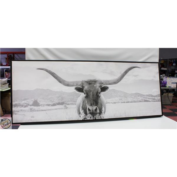 19"X49" TEXAS LONGHORN BLACK AND WHITE WALL ART