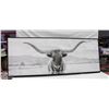Image 1 : 19"X49" TEXAS LONGHORN BLACK AND WHITE WALL ART