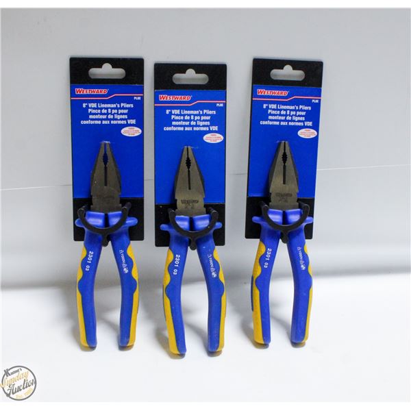 3 NEW LINEMAN'S PLIERS