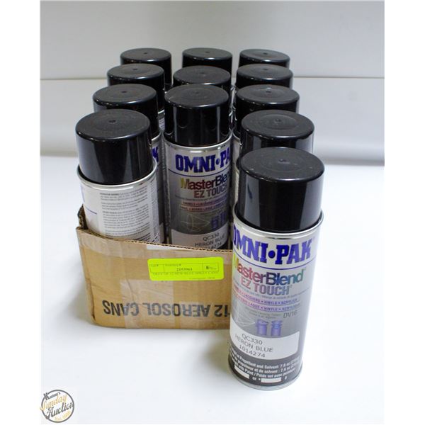 TRAY OF 12 NEW BLUE SPRAY CANS