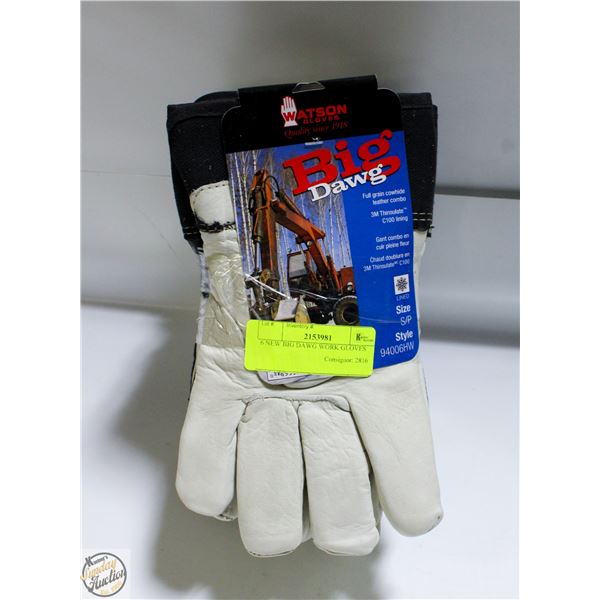 6 NEW BIG DAWG WORK GLOVES