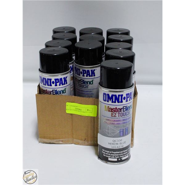 TRAY OF 12 NEW BLUE SPRAY CANS