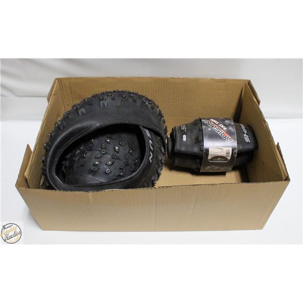 2 NEW ARISUN STUDDED WINTER BIKE FAT TIRES 26"