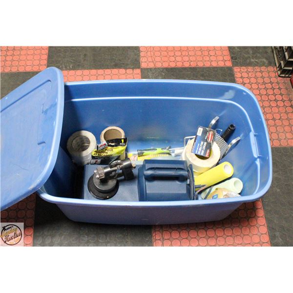 BIN OF PAINT SPRAYER AND NEW PAINT