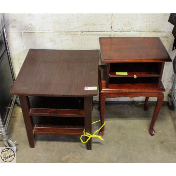 TWO WOOD SMALL TABLES, 25- & 20-INCH- HIGH