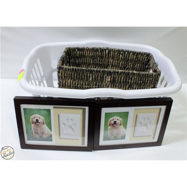 STERILITE WHITE LAUNDRY BASKET + WICKER